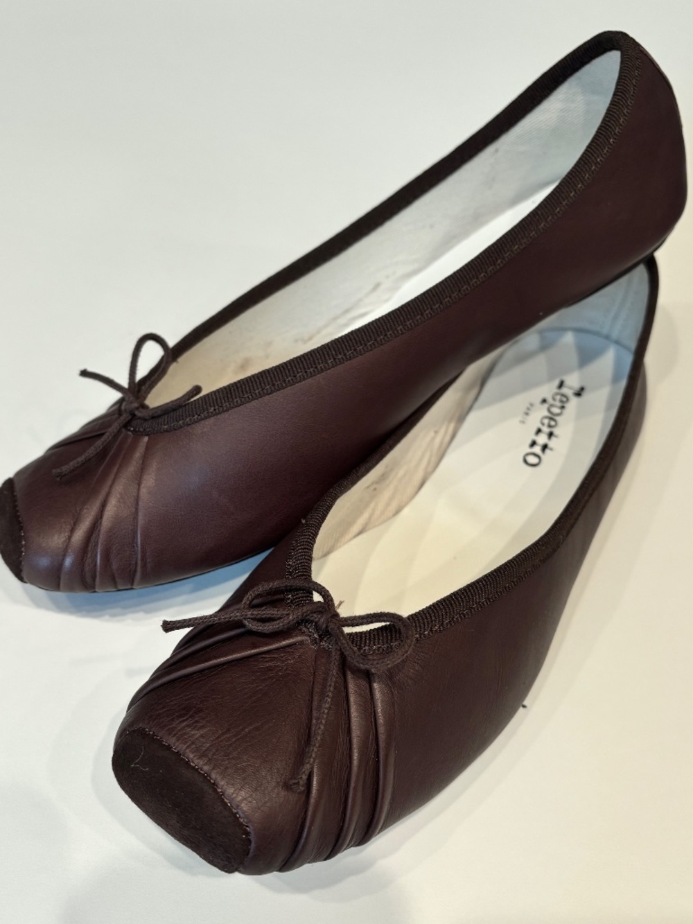 Repetto Ballet Flats 39/US size 8 Chocolate Brown Leather Square Toe French Chic - Picture 2 of 12